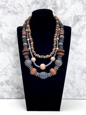 Boho Wooden Bead Shell Necklace Bundle Chunky Layered Statement Ethnic Jewelry